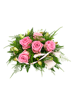 Композиция из роз, альстромерии и лизиантусов для свадебного стола №20