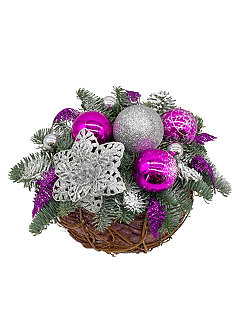 Новогодняя композиция с еловыми ветками «Новогодние аметисты»