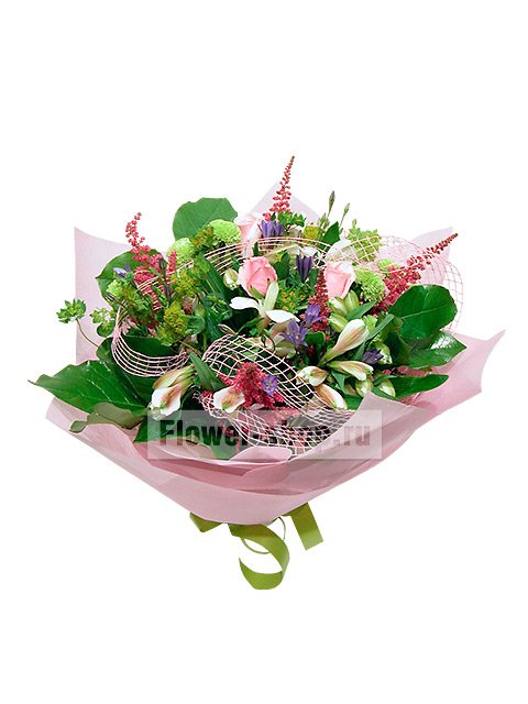 Букет из альстромерий, роз и хризантем «Радость встречи»