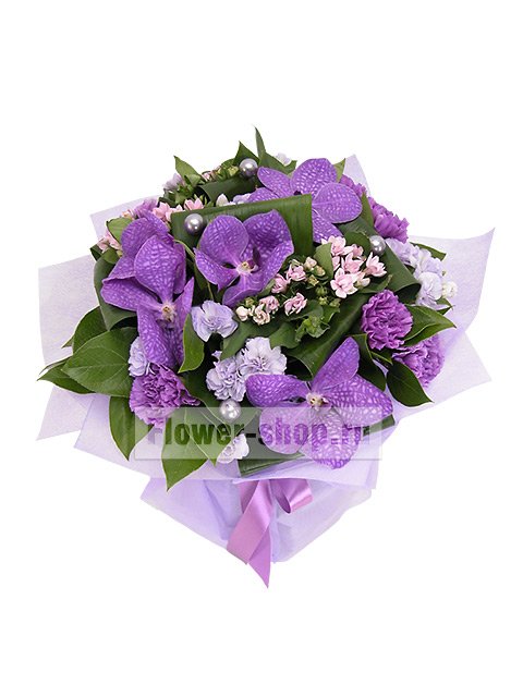 Букет из орхидей и гвоздик «Цвет лаванды»