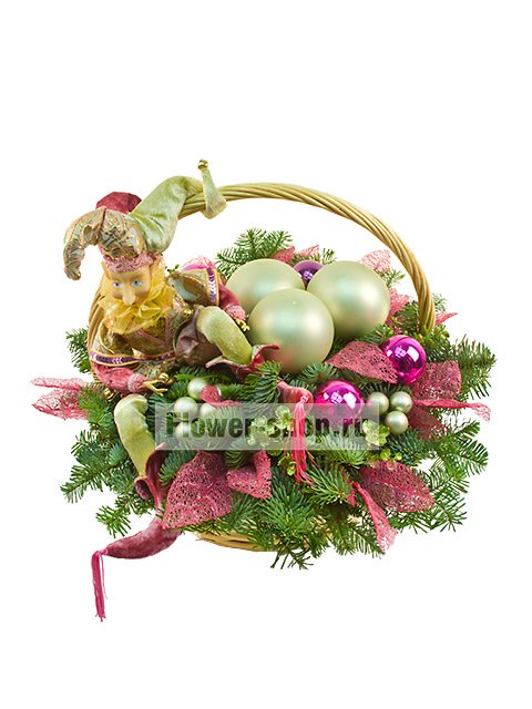 Новогодняя корзина с еловыми ветками  «Сказка лесного Эльфа»