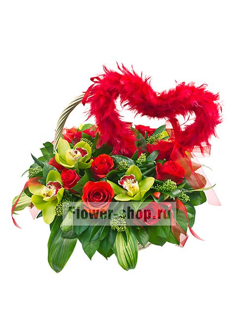 Корзина из роз и орхидей «Безмерная любовь»