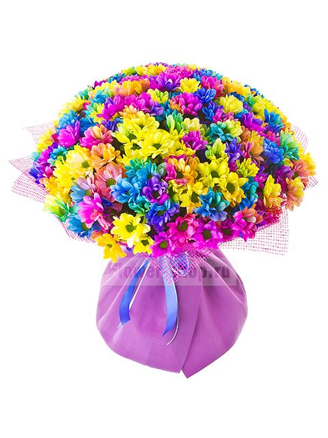 Букет из радужных хризантем «Многоцвет»