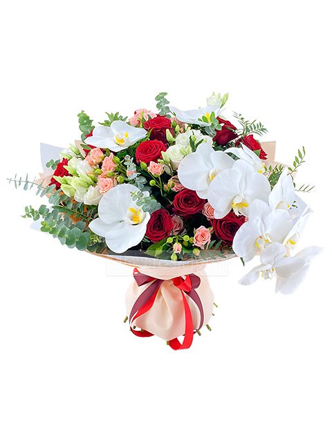 Букет из роз и орхидей «Кастаньеты»