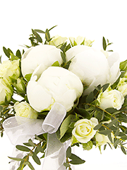 Свадебные букеты из роз и пионов с открытыми ножками