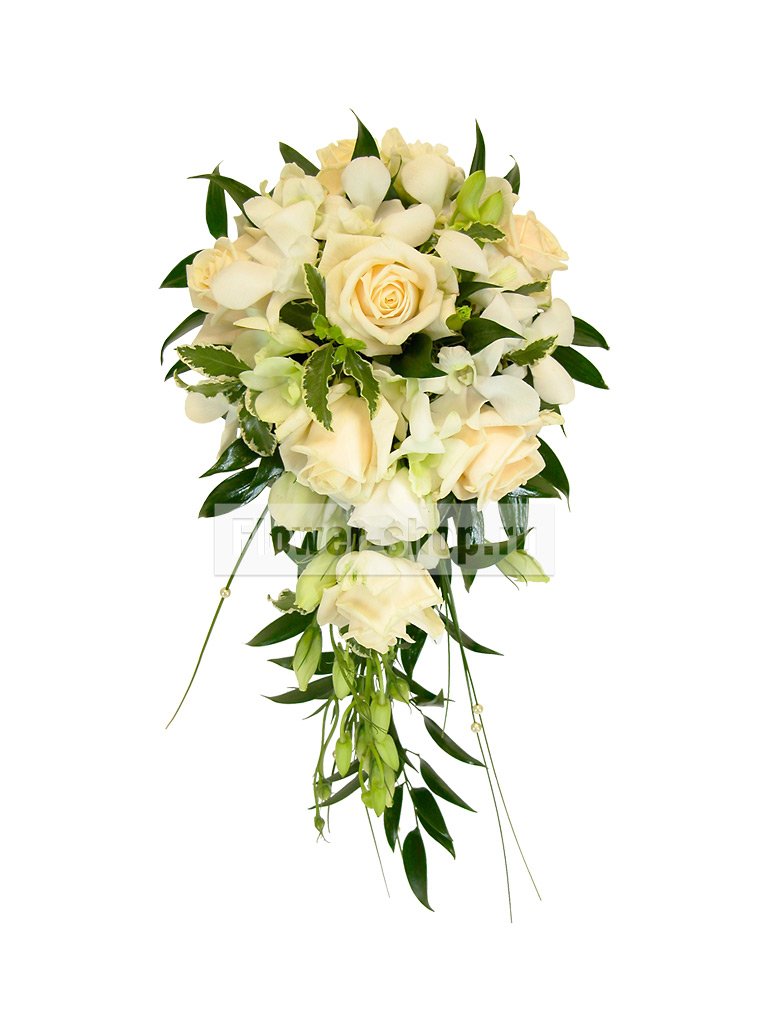 Букет невесты каскадный из роз и орхидей №22