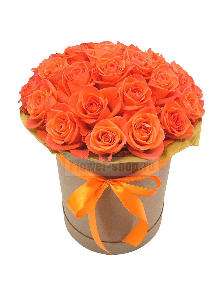 25 оранжевых роз в шляпной коробке