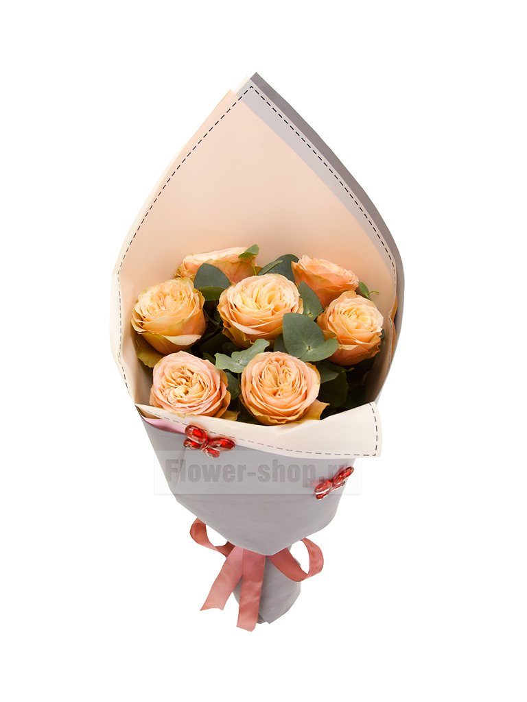 Букет из 7 пионовидных персиковых роз