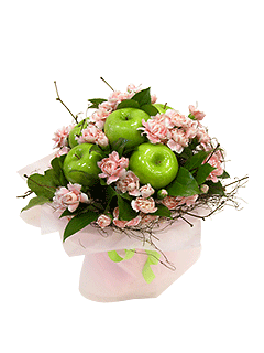 Букет из кустовых гвоздик с яблоками «Яблони в цвету»