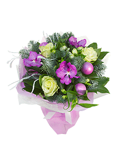 Зимний букет из орхидей, роз и альстромерий «Прохлада»