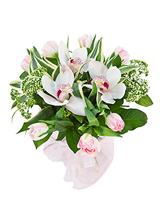 Букет из орхидей и тюльпанов «Знакомство»