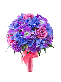 Букет невесты круглый из гортензии, роз и орхидей №84