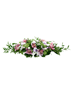 Композиция из фрезий, тюльпанов и орхидей для свадебного стола №41