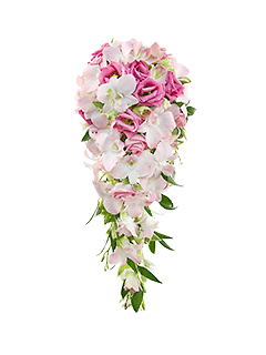 Букет невесты каскадный из орхидей и лизиантусов №38