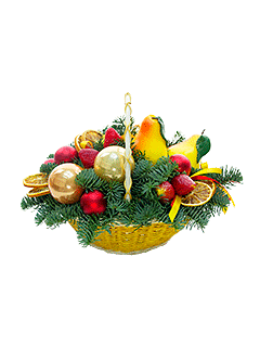 Новогодняя композиция в корзинке с декоративной свечой «Новогоднее угощение»