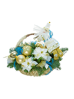 Новогодняя композиция в корзинке с еловыми ветками «Рождественское чудо»