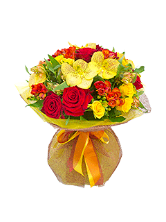 Букет из орхидей, роз и фрезий «Золотая гавань»