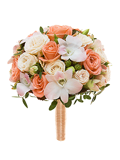 Букет невесты круглый из роз и орхидей №103
