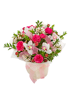 Букет из пионовидных роз и орхидей «Семейного благополучия!»