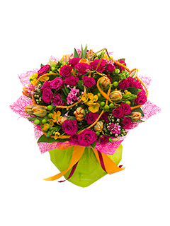 Букет из тюльпанов, роз, орнитогалума и боувардии «Для Стрельца»