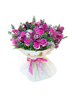 Букет из роз и орхидей «Фуксия»