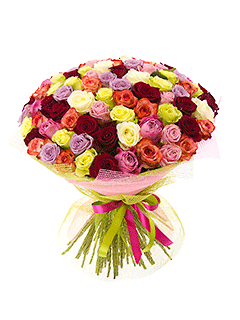 Букет из 101 крупной разноцветной розы