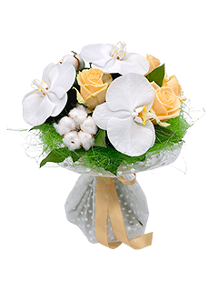 Букет с розами, орхидеями и хлопком «Дежавю»