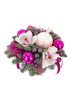 Новогодняя композиция из орхидей и еловых веток «Снежная леди»