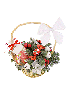 Новогодняя корзина с  еловыми ветками «Рукавица Деда Мороза»