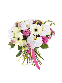 Букет из гербер, орхидей и роз «Мечтательница»