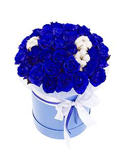 37 синих роз в шляпной коробке