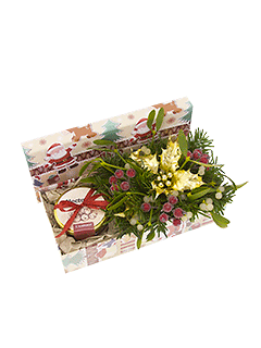 Новогодняя композиция в коробке с омелой и медом «Посылка от Деда Мороза»
