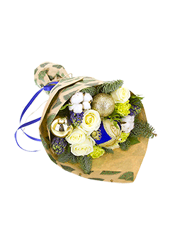Букет с розами, гиацинтами и еловыми ветками «Времена года»