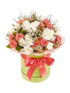 Букет с кустовыми розами и хризантемами «Рикотта»