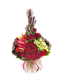 Мужской букет из роз и экзотических цветов «Бурбон»