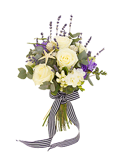 Букет невесты открытый из роз, фрезий, гиацинтов и лаванды №169