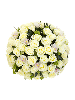 Корзина со 101 розой и орхидеями «Белый танец»