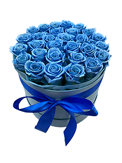Стабилизированные голубые розы в шляпной коробке