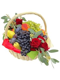 Корзина с фруктами и розами «Фруктовый пир»