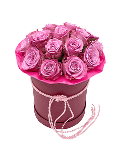 Букет из роз в шляпной коробке «Жемчужные бусы»