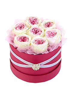 Стабилизированные розы в шляпной коробке «Вивьен»