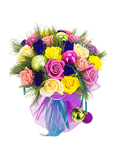 Букет из разноцветных роз «Зимняя радуга»