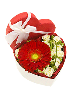 Букет из кустовых роз и гербер в коробке «Вера в любовь»