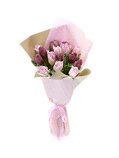 Букет из 15 розовых и коричневых тюльпанов