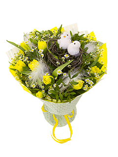 Букет из желтых тюльпанов «Весеннее гнездышко»