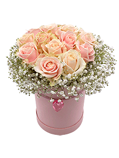 Букет из нежно-розовых роз в шляпной коробке «Нежная любовь»