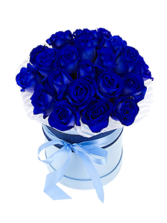Букет из 25 синих роз в шляпной коробке