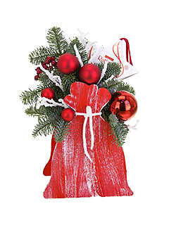 Новогодняя композиция из еловых веток со сладостями «Мешок с подарками»