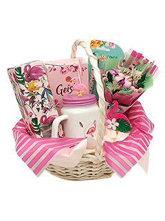 Корзина с сухоцветами и подарками «Страна Фламингия»