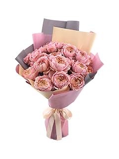 Букет из 7 персиково-розовых пионовидных кустовых роз